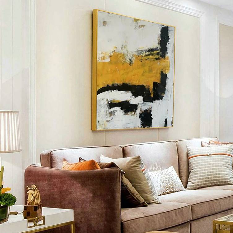 Painting Hand-painted Minimalist White Black Abstract Canvas Artwork F4S0F